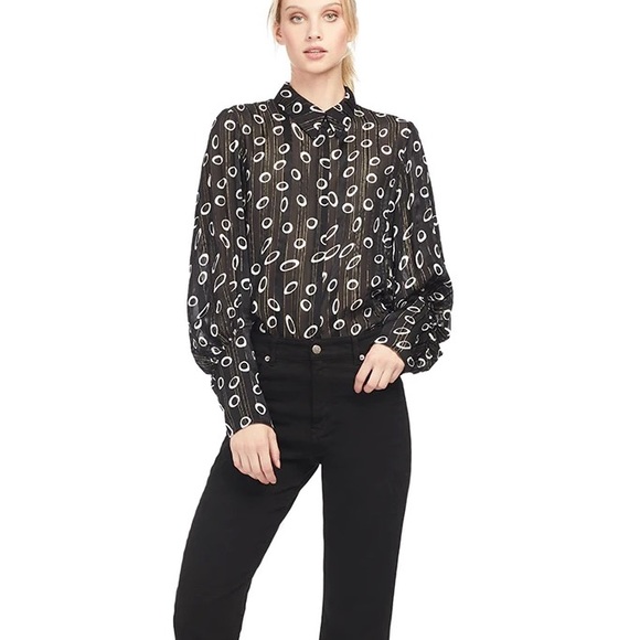 SALONI Joana Silk Printed Metallic-Stripe Shirt - Picture 7 of 8